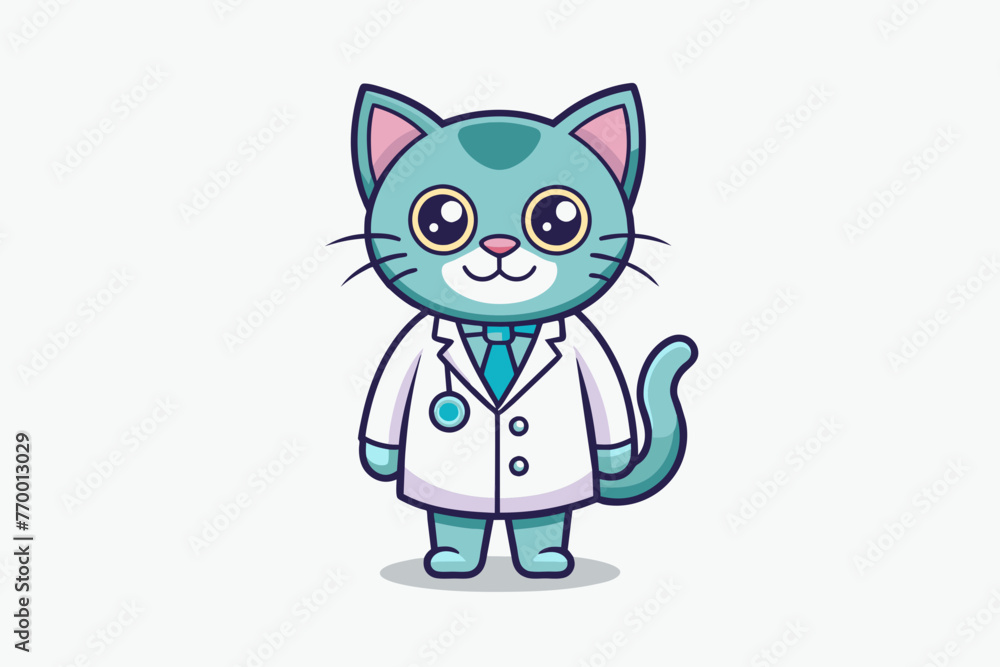 vector minimalistic t-shirt design with a cute cat in the image of a doctor on a white background