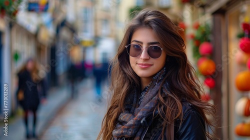 Woman in Sunglasses and Scarf on City Street