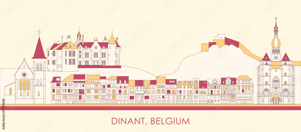 Cartoon Skyline panorama of town of Dinant, Belgium - vector illustration