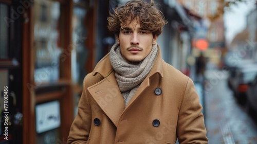 Young Man With Curly Hair Wearing a Scarf