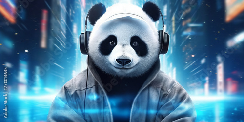 Futuristic Beats: The Panda DJs Cosmic Cityscape Music Banner