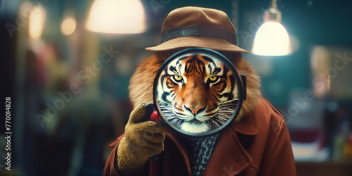 Urban Jungle Detective With a Fierce Tiger Gaze Magnified Banner