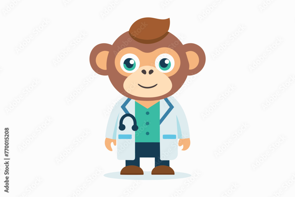 vector minimalistic t-shirt design with a cute monkey in the image of a doctor on a white background