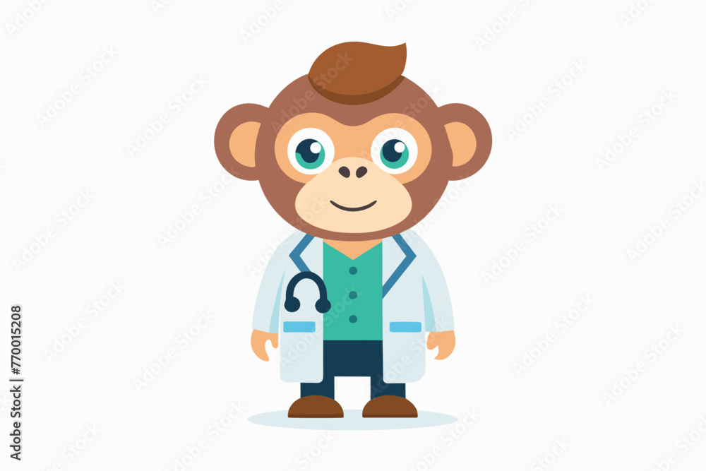 vector minimalistic t-shirt design with a cute monkey in the image of a doctor on a white background vector minimalistic t-shirt design with a cute monkey in the image of a doctor on a white background