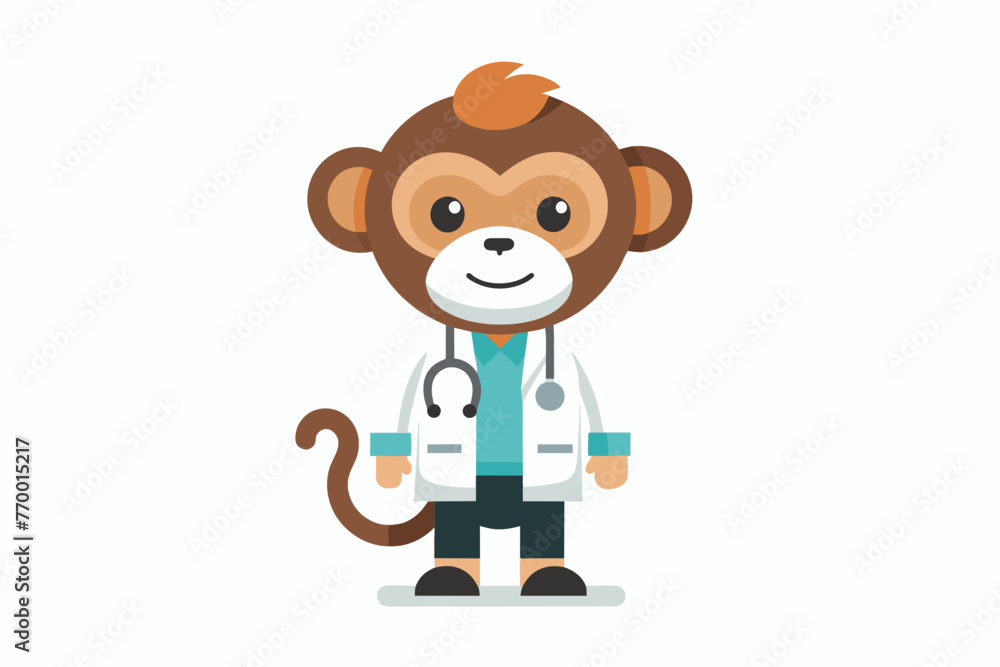 Fototapeta premium vector minimalistic t-shirt design with a cute monkey in the image of a doctor on a white background