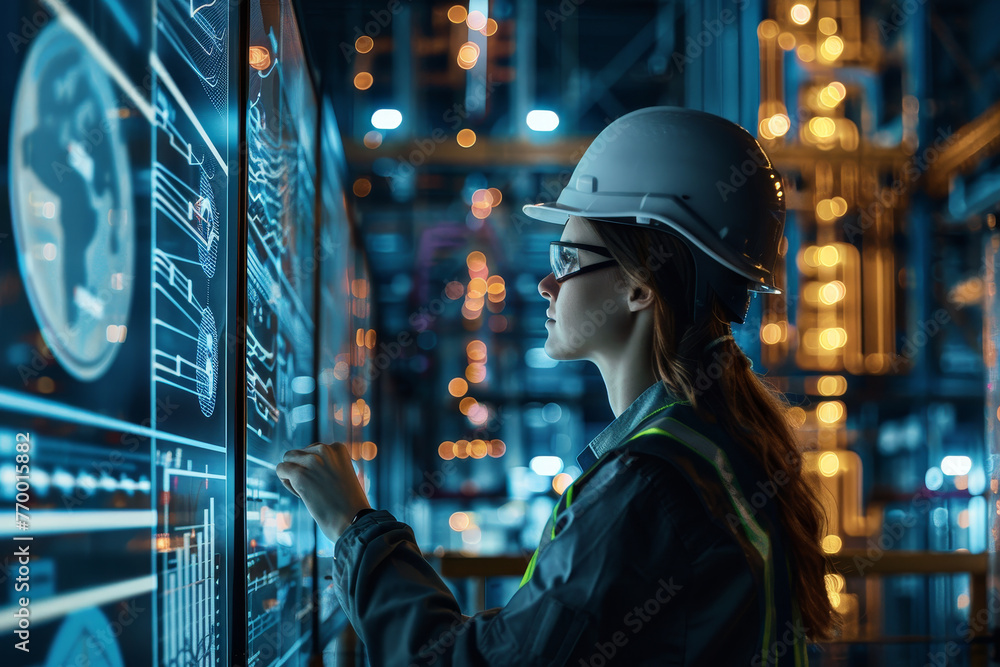 A woman wearing a hard hat