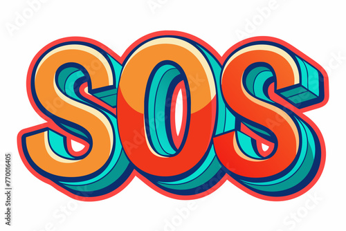Vector SOS lettering on white background. SOS distress signal. Vector illustration. sos text design, simple design, bright colors