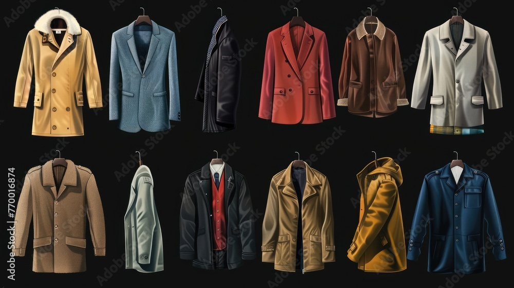 different clothes set collection. Isolated on black background Generative AI different clothes set collection. Isolated on black background Generative AI