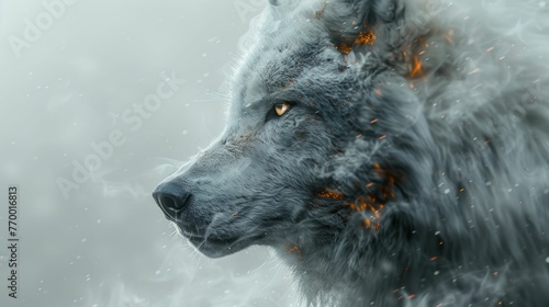 A wolf with a fiery mane and a piercing gaze