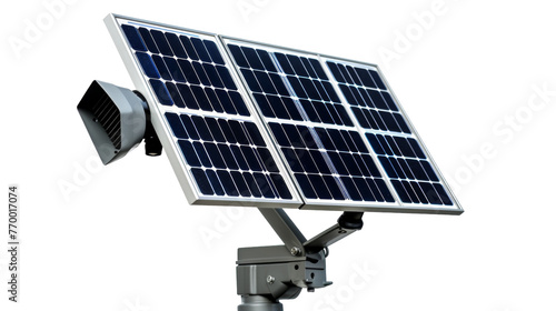 A solar powered security camera against a white backdrop