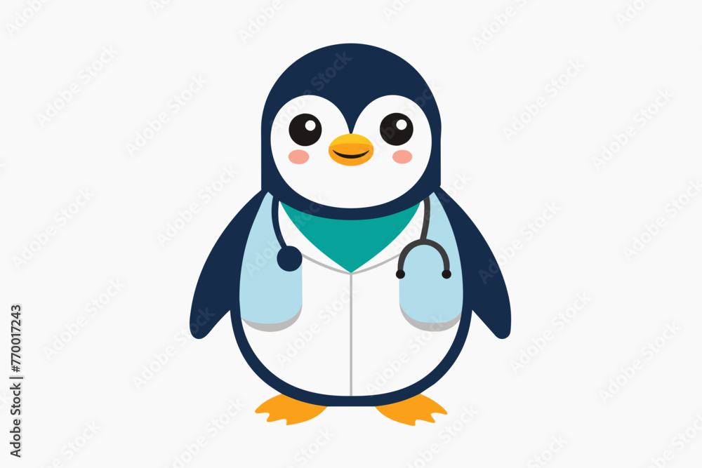 Naklejka premium vector minimalistic t-shirt design with a cute Penguin Illustration in the image of a doctor on a white background