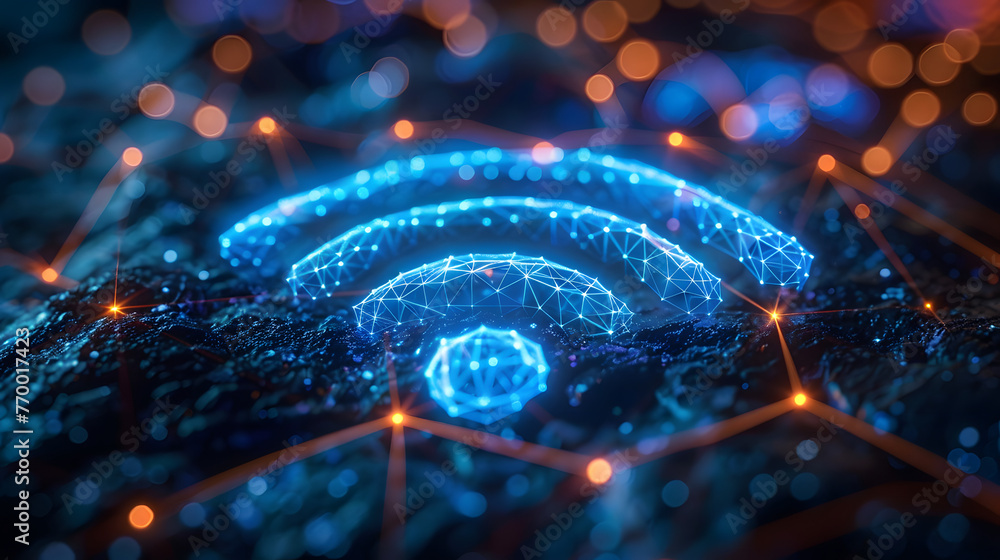 Wireless network and connection abstract data background with wifi ...
