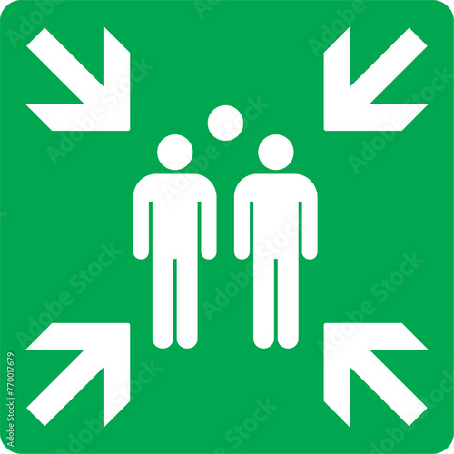 Emergency evacuation assembly point sign, gathering point,symbol, Assembly Area. Assembly Point. meeting area, safety zone,sign