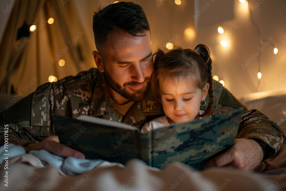 A man and a little girl are reading a book together A man and a little girl are reading a book together