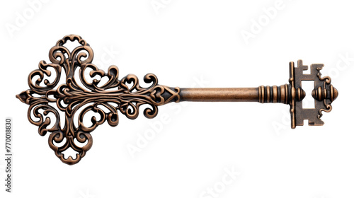 An antique key with an ornate design, showcasing intricate detailing and sophistication © mohsan