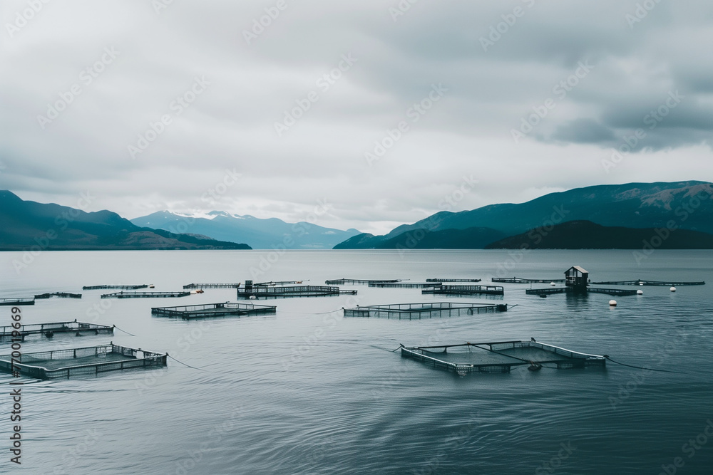 Aquaculture in floating fish farming cages of fish farm