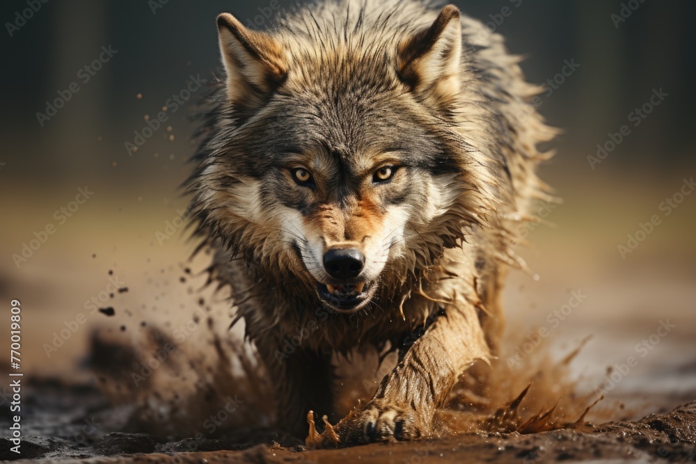 Aggressive wolf open mouth Generative AI