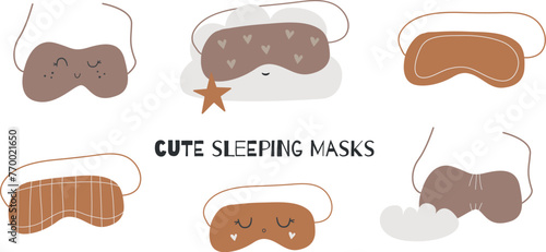 Flat Sleeping Masks Vector illustrations. Cartoon night accessory.