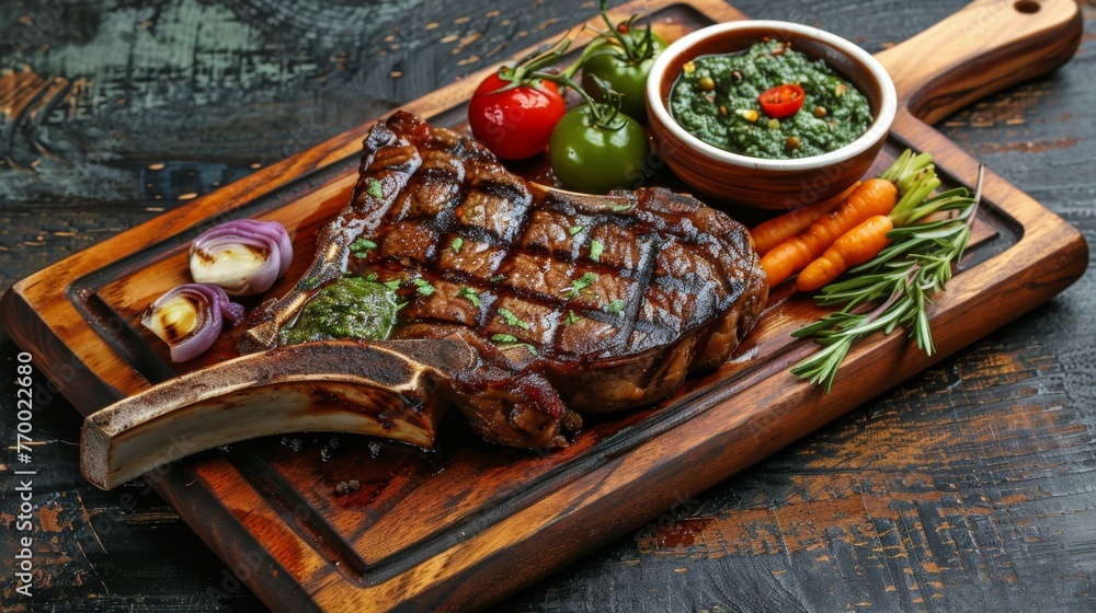 Juicy Steak With Vegetables on Cutting Board Juicy Steak With Vegetables on Cutting Board