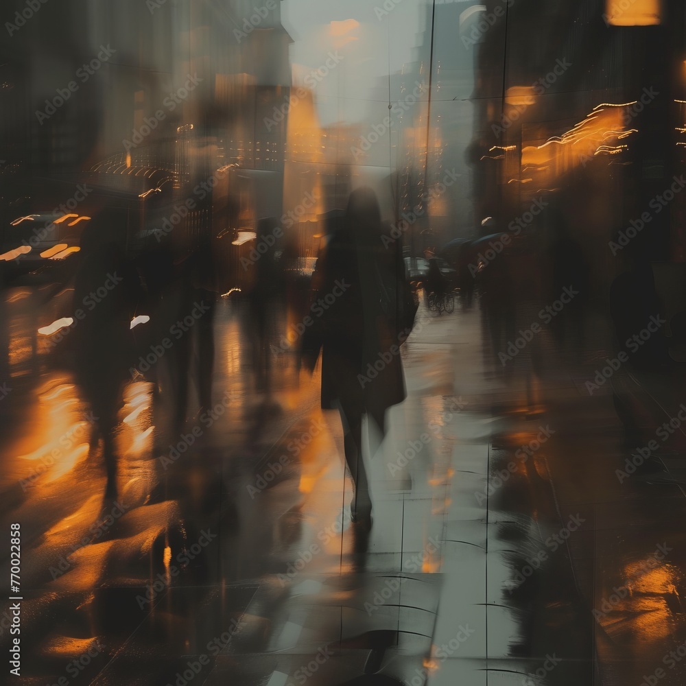 Blurred shop windows from the street in rainy weather, shopping concept in a supermarket