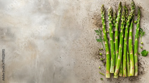 Fresh Green Asparagus Bunch on Table