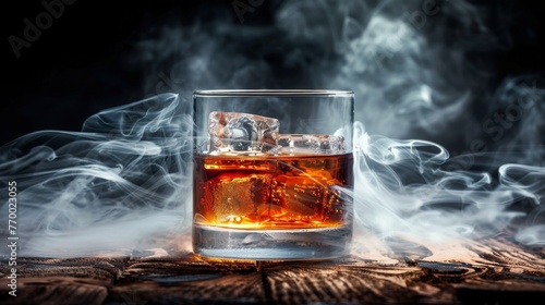 Glass of Ice on Wooden Table