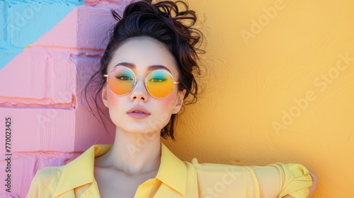 Woman Wearing Yellow Shirt and Sunglasses