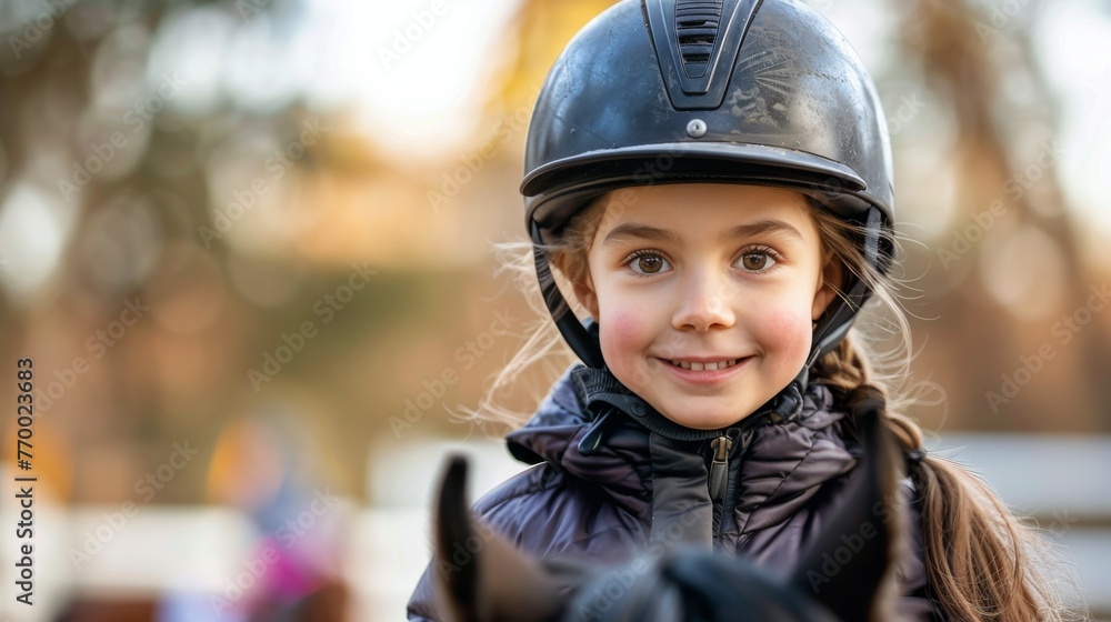 Young Girl Riding Horse With Helmet Young Girl Riding Horse With Helmet