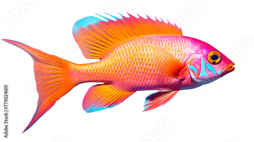 A vibrant fish glides through the water, showcasing its colorful scales under the glistening light