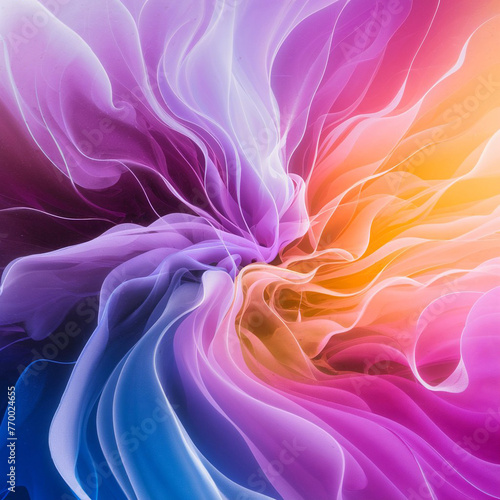 Vibrant swirls of orange, red, purple, and blue create a fluid and dynamic effect, reminiscent of waves or silk in motion. © Joanna Redesiuk