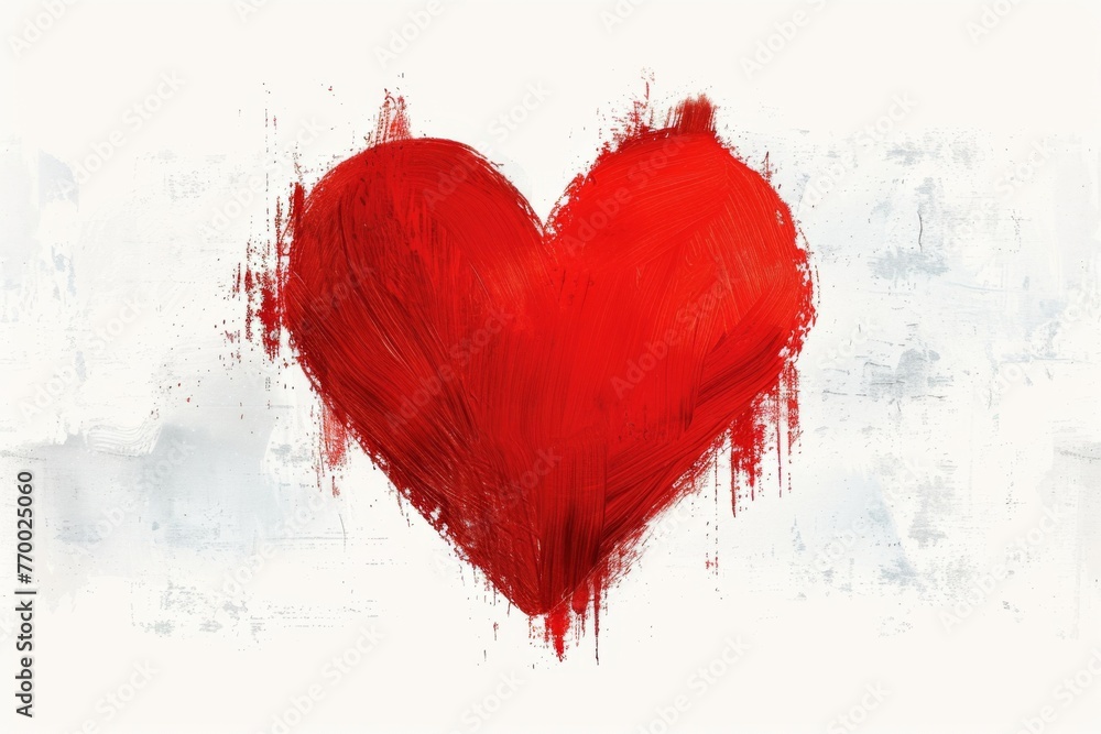 Cute red heart drawn with brush strokes on a white background in the ...