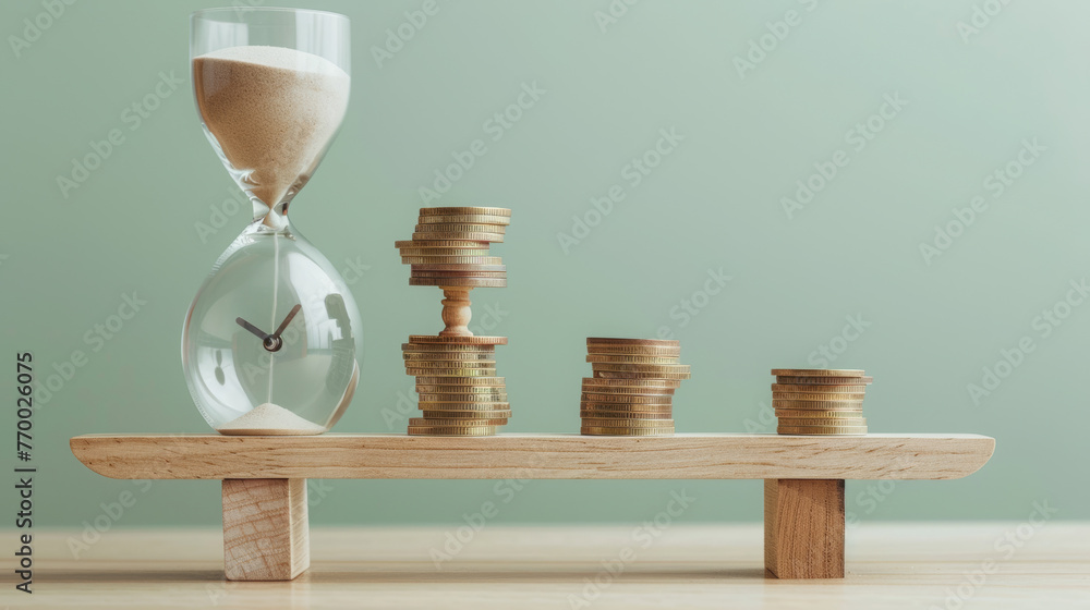 A conceptual image depicting the balance between time and money ...