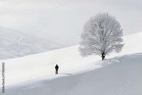 Solitary Figure on Snowy Peak