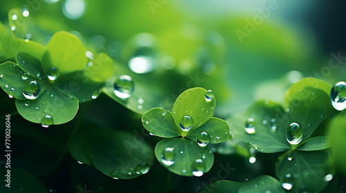 green water drops on lush green leaves