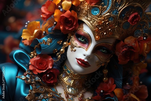 Old style Mystery venetian mask with flowers Generative AI