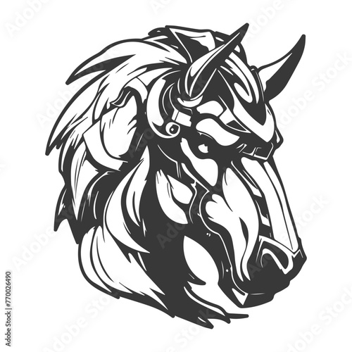 black line art, tough horse head