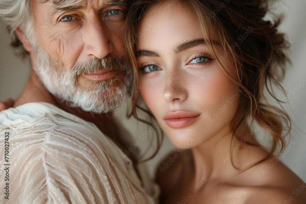 Affluent elder embraces chic, attractive youth, epitomizing timeless elegance and intergenerational connection Affluent elder embraces chic, attractive youth, epitomizing timeless elegance and intergenerational connection