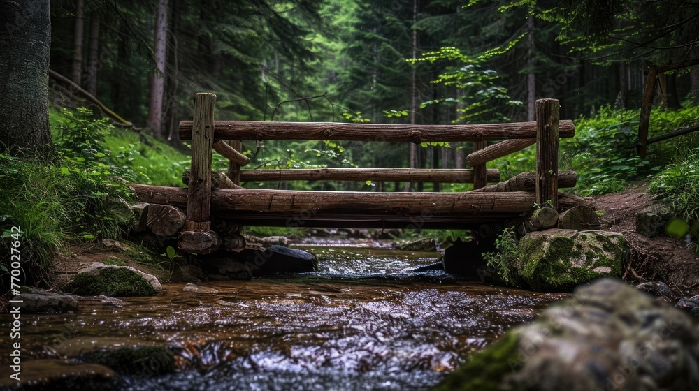 Fototapeta premium A rustic wooden bridge over a babbling brook