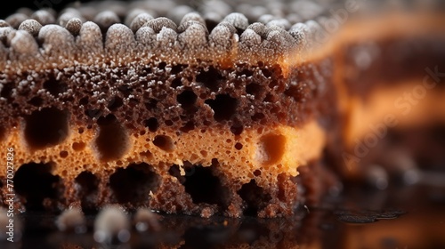 Extreme macro view of the tiny air pockets across a cake's crumb surface. photo