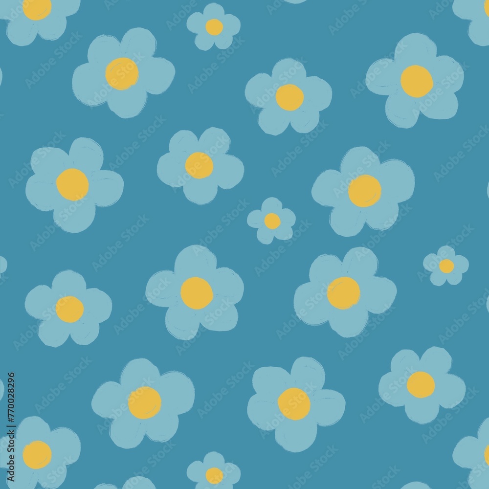 Vintage Blur flowers floral seamless pattern on blue background 