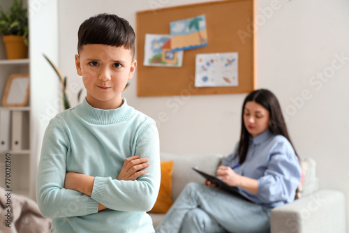 Upset little boy at psychologist's office