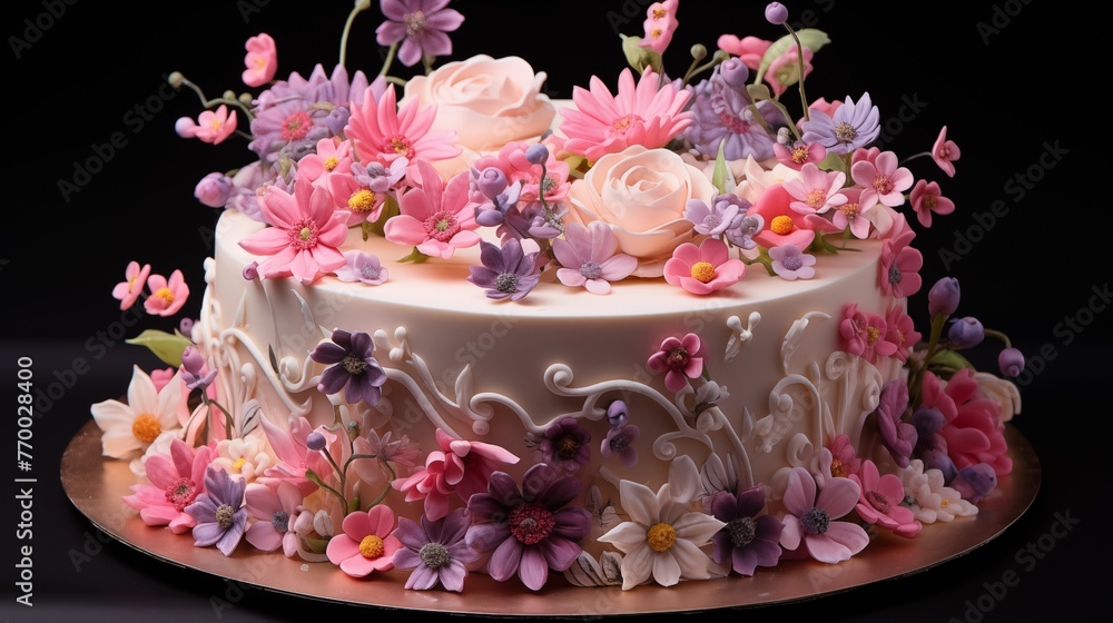 Floral topped cake with Floral topped cake with