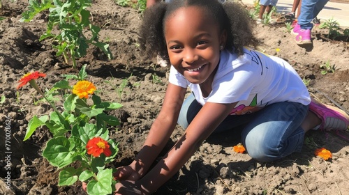 Two Little Girls Playing in Field of Flowers