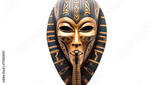 A golden mask adorns a black face, exuding elegance and mystery