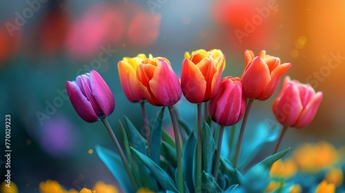 Colorful Flower Bouquet in Glass Vase