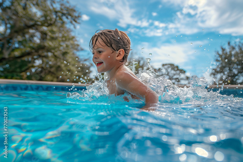 Young Boy Swimming in Pool