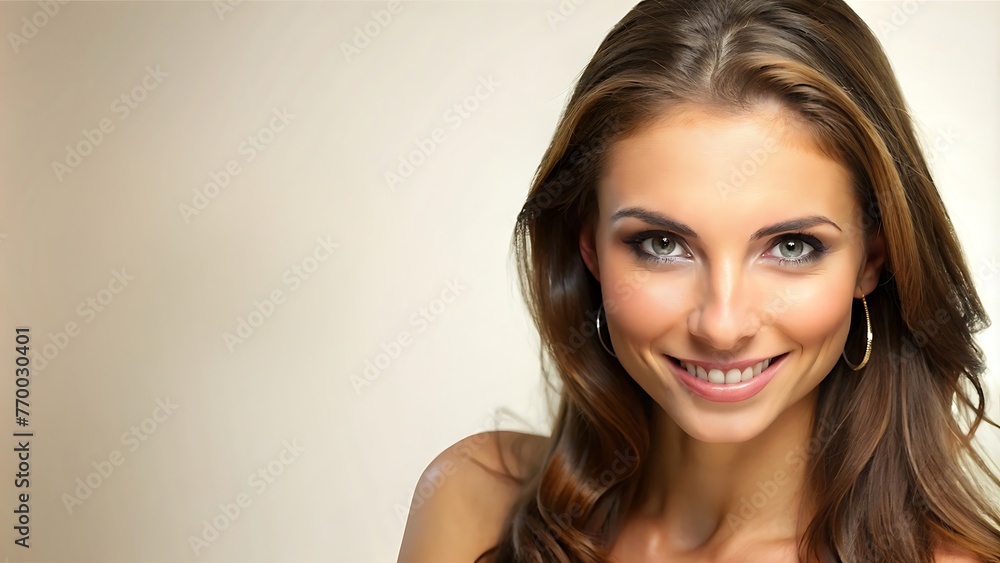 Generative ai. woman holding a plate of food with a fork and knife, attractive brown hair woman, smiling fashion model face Generative ai. woman holding a plate of food with a fork and knife, attractive brown hair woman, smiling fashion model face