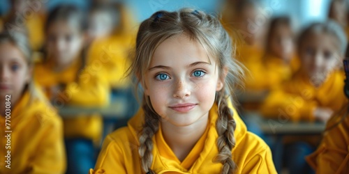 school children in classroom, european girl studying