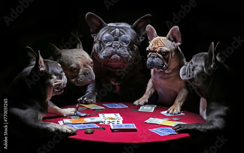 French bulldogs playing cards