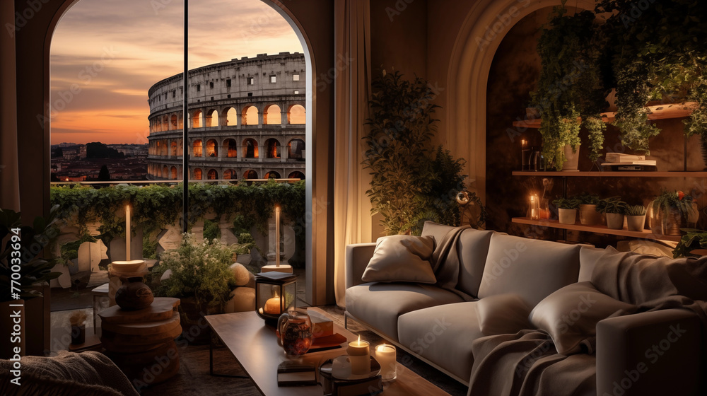 luxury  apartment in room with a colosseum view in Rome Italy